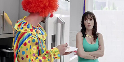 Naughty babe gets her tight hole filed with a clown's prick