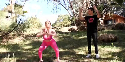 Blonde MILF and her lover are having wild sex in the woods