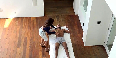 Isis Love uses a massage to touch her stepson's dick