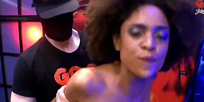 Ebony hussy Luna Corazon wants her mouth packed with jizz after interracial gangbang