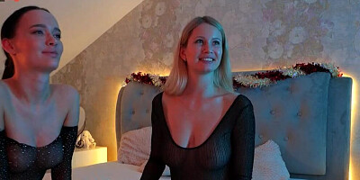 Two Hot Babes Models Kissing Cam Show Slapping Ass Licking