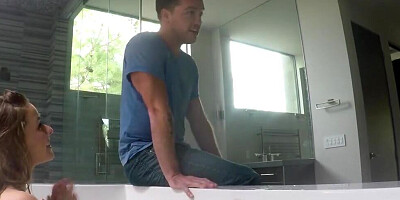 Sexual intercourse of the horny couple already started in the bathroom