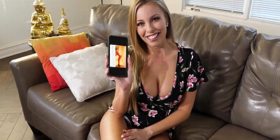 Britney Amber sucks a hard cock and pushes it between tits