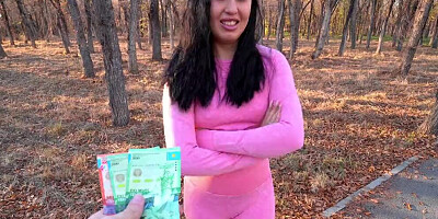 Naughty amateur babe is sucking stranger's cock inside the forest