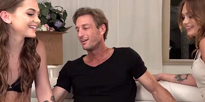 Naughty sisters are sharing that lucky man in a 3some scene