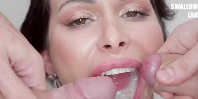 Jessy Jey swallows a lot of semen while sucking hard cocks