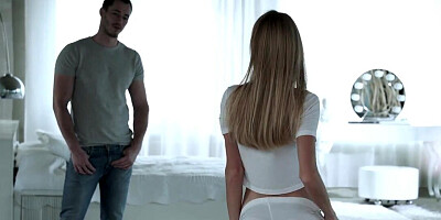 Blondie is going to show her firm bum and tease the stud