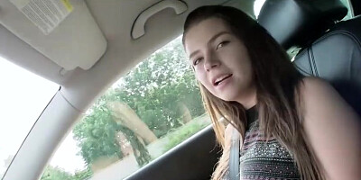 Busty blonde teen Marina Visconti Hitch Hike with a stranger from being left on the streets
