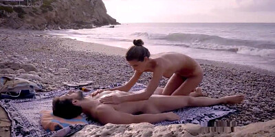 Female turns young man on and entices him into handjob
