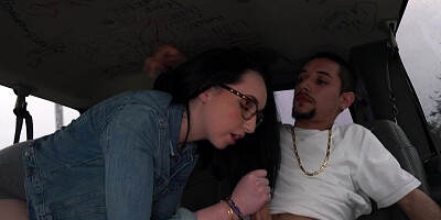 Amateur with glasses is making sexy and sweet love in the van