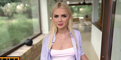 Gorgeous blonde Lika Star is sucking and riding huge dong