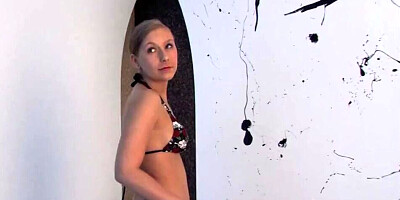 Stunning German beauty gets her pierced tits sprayed with cum
