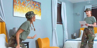 FreeUse Fantasy - Army Sluts Dani Blu And Callie Black Bounce Their Pink Pussies On Submissive Stud