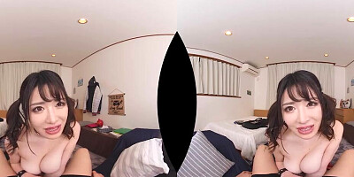 Cute Japanese babe is playing with boyfriend's cock in VR
