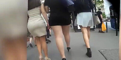 Creepy dude is following and filming hot MILFs on the street