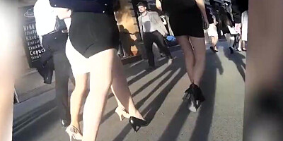 Creepy dude is following and filming hot MILFs on the street