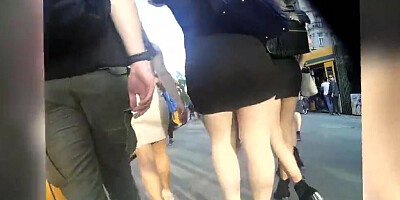 Creepy dude is following and filming hot MILFs on the street