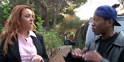 Full-bosomed white cougar is eager to try some big black cock