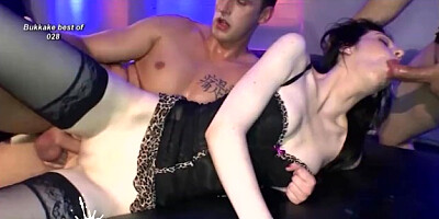 Young Brunette gets her first Bukkake Gangbang - German Goo Girls