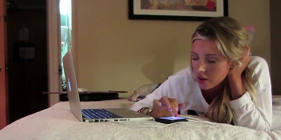 Alluring blonde lady Samantha Saint is followed by a camera while working out and being naked