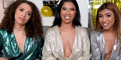 Interracial girlfriends celebrating on dick