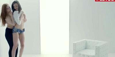 Petite girls Adel Morel & Jia Lissa are licking each other's pussy