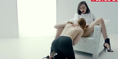 Petite girls Adel Morel & Jia Lissa are licking each other's pussy