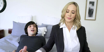 MILF Lilly James sucks stepson's morning wood and begs for anal sex
