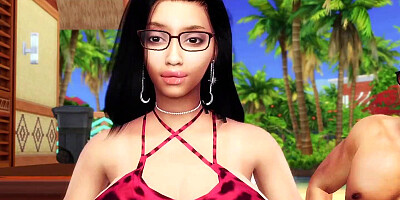 3D sex cartoon shows curvy girl gangbanged on the beach