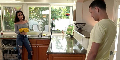 Stepson seduces his brunette MILF stepmom and nails her deep