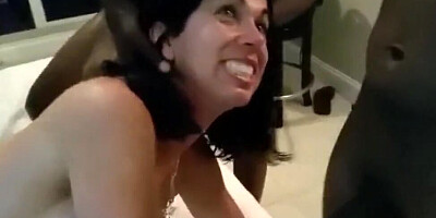 Slutty white housewife is fucked by three hung black studs