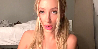 Wearing her favorite red bikini, a blonde gal wants to show you her juicy privates