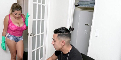 Full-bosomed mom dangles her tits while fucking with stepson