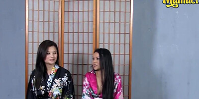 Miyuki Son and another Asian girl are licking each other's cunt