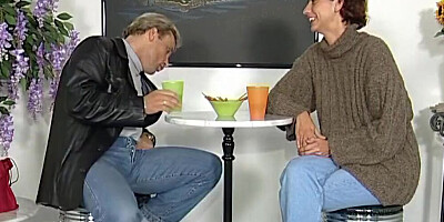 Skinny cougar is being manhandled and fucked in the face