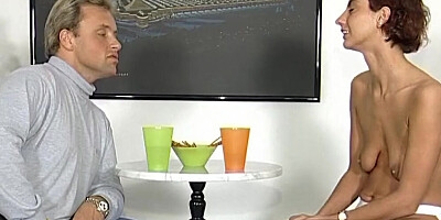 Skinny cougar is being manhandled and fucked in the face