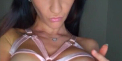 Busty hot schoolgirl masturbating with fingers her small pink pussy with spanking big ass