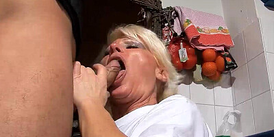 German Mature Step Mom seduce her Step Son to Fuck in the kitchen