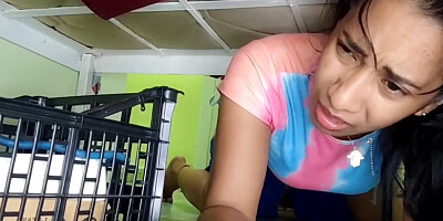 Leyne Rodriguez. Stepsister gets stuck under the bed and stepbrother fucks her to get her out