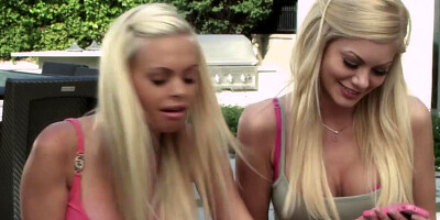 Gorgeous blonde in bikini seduces old dude