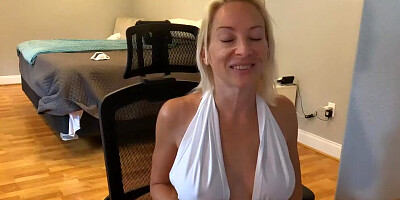 Busty blonde MILF dances naked for fans on webcam show