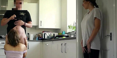 Chick masturbates while watching her sister being fucked by stepdad