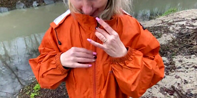 Naughty blonde mature plays with stranger's cock out in the open