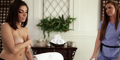 ALL GIRL MASSAGE - Naturally Stacked Darcie Dolce Has Passionate Scissoring With Her Hot Masseuse