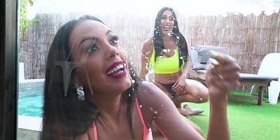 Gorgeously sexy MILF housewives with big booties sucking and fucking in threesome their sugar daddy