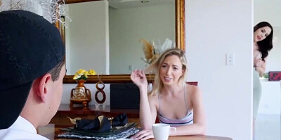 Slutty brunette MILF Chanel Preston rides stepson's well-hung friend