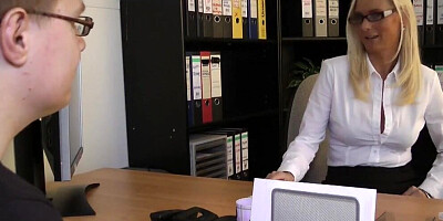 Blonde secretary gets shagged hard inside the office by her boss