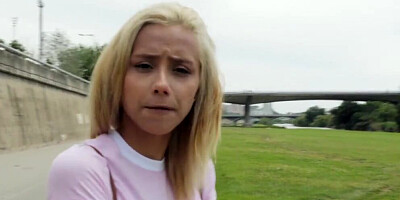 Petite blonde chick kneels on that man and sucks his hard pecker