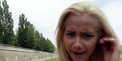 Petite blonde chick kneels on that man and sucks his hard pecker