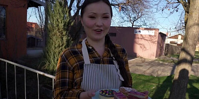 Asian MILF blows her neighbor and rides his hard pecker in POV video